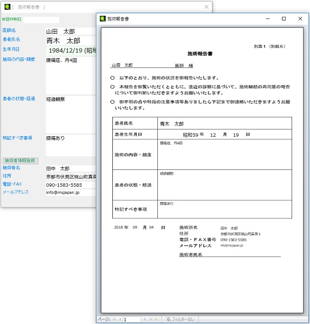 施術報告書